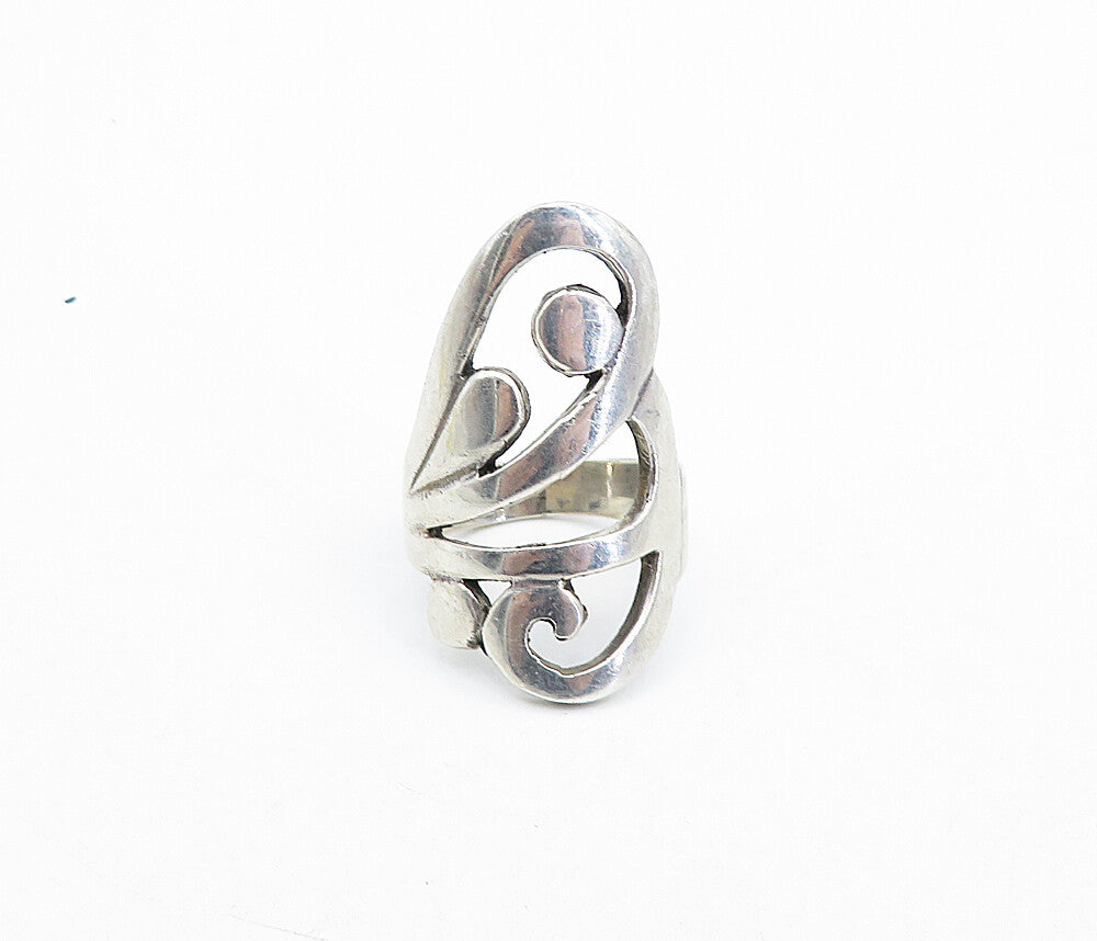 925 Sterling Silver  Vintage Shiny Open Swirl Design Band Ring Sz 7  RG5002