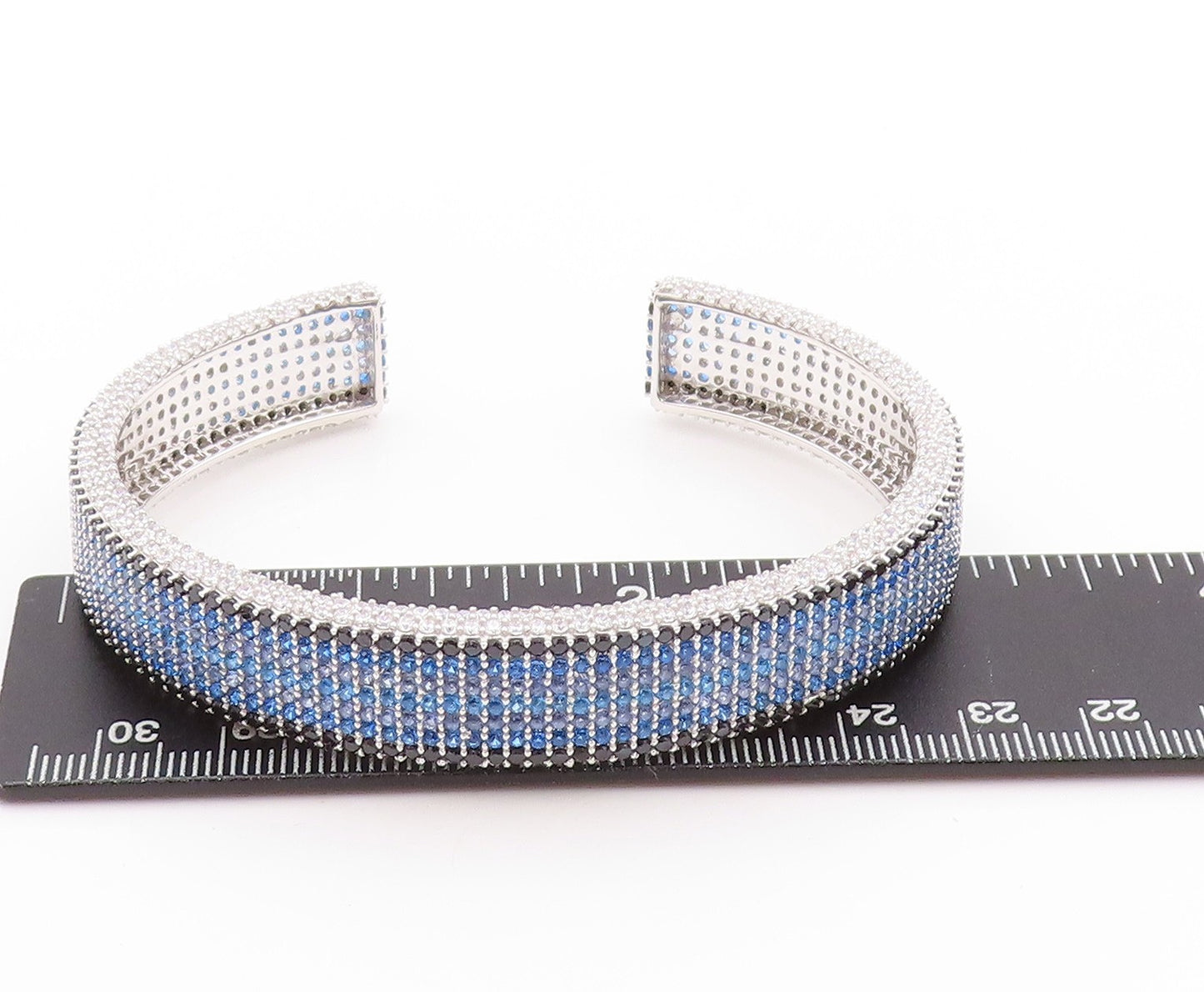 925 Sterling Silver Vintage Bracelet Designer Blue White CZ Spinel Cuff  BT11200