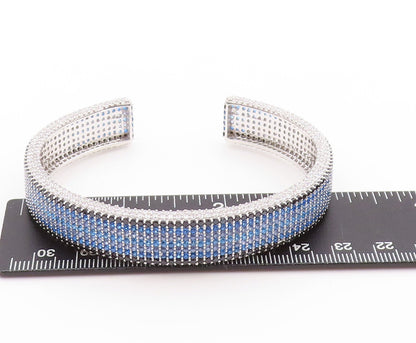 925 Sterling Silver Vintage Bracelet Designer Blue White CZ Spinel Cuff  BT11200