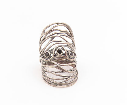 925 Sterling Silver Vintage Ring ISRAEL Spinel Brutalist Band  Sz 7.5  RG35840