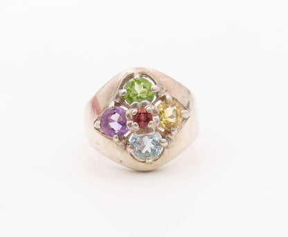 925 Sterling Silver Vintage Ring Multi Gemstone Floral Cluster  Sz 8  RG36392
