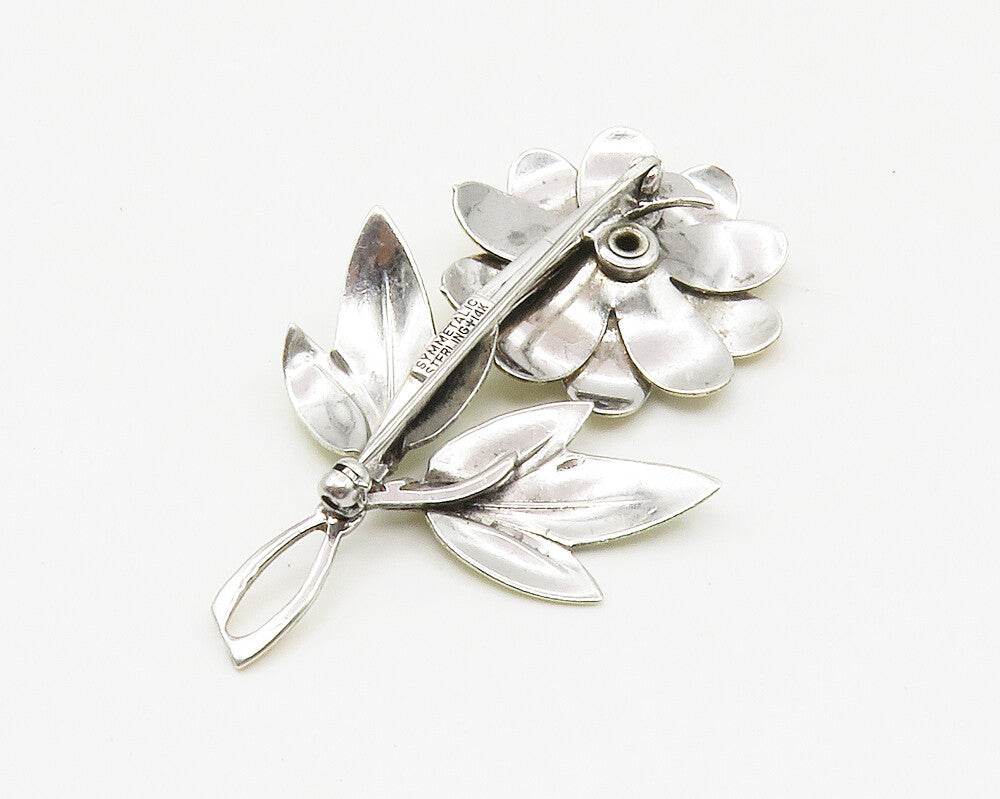 SYMMETALLIC 925 Silver & 14K GOLD  Vintage Pearl Flower Brooch Pin  BP5409