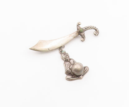 925 Sterling Silver Vintage Brooch Pin MEXICO Turquoise Fortune Teller  BP12608