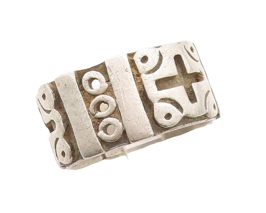 925 Sterling Silver Vintage Ring MEXICO Solid '+' & 'O' Carved  Sz 11  RG31161