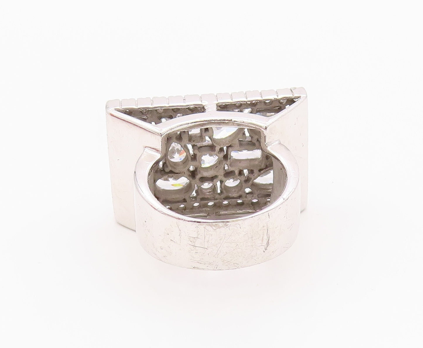925 Sterling Silver Vintage Ring POMPOOS Multi Shape CZ Band  Sz 8  RG36358