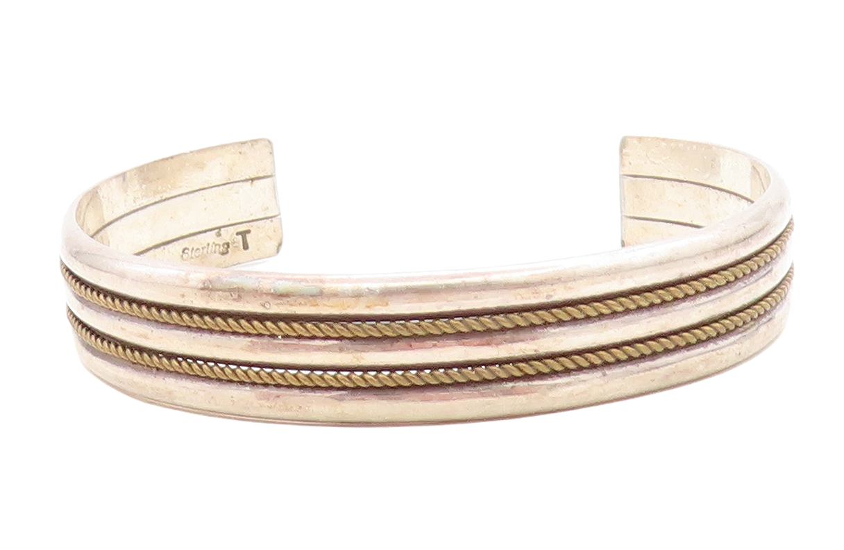 MARY THOMAS NAVAJO 925 Silver  Vintage Rope Twist Ribbed Cuff Bracelet  BT3197