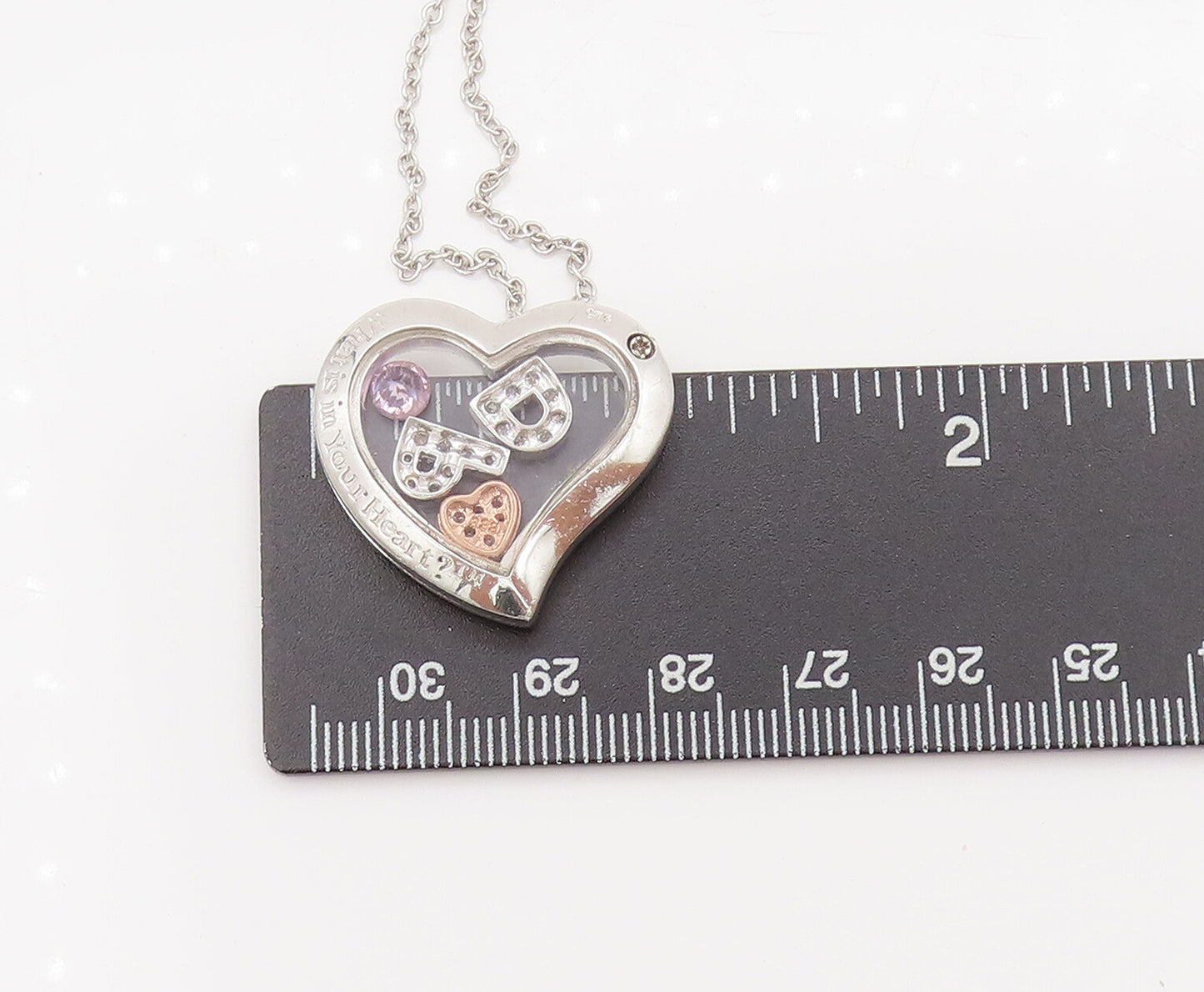 925 Silver  Vintage Heart Caged Letters Charms CZ Chain Necklace  NE4035