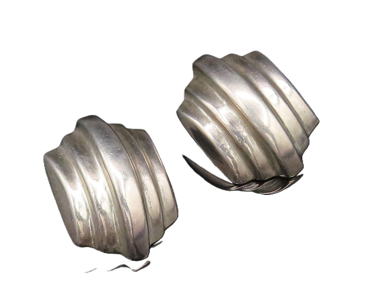 925 Sterling Silver  Vintage Hollow Ribbed Non Pierced Earrings  EG12108