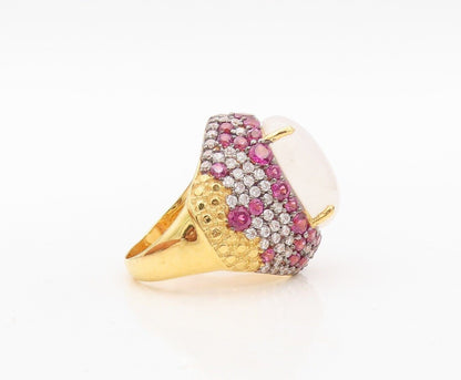 925 Sterling Silver Vintage Ring Gold Plated Gemstone & Topaz  Sz 7.5  RG30475