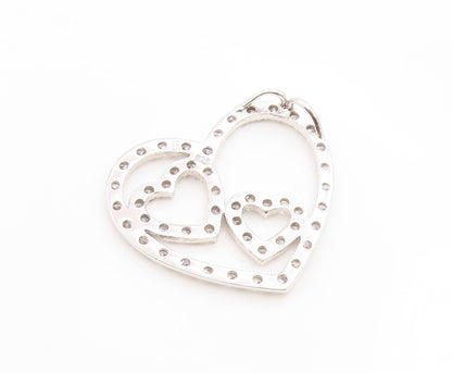 925 Sterling Silver Vintage Pendant CZ Intertwined Love Hearts Outline  PT25982