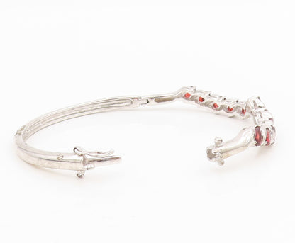 925 Sterling Silver Vintage Bracelet Red Garnet Twisting Ribbon Bangle  BT11605