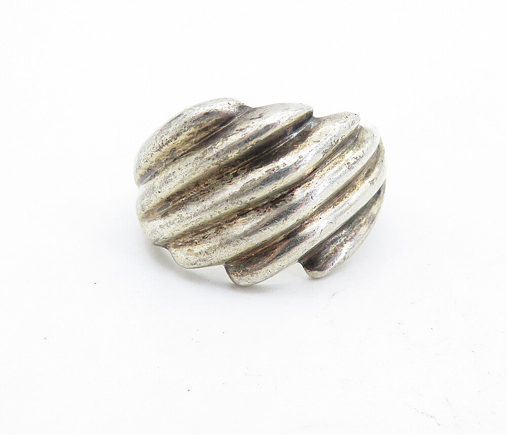 MEXICO 925 Silver  Vintage Dark Tone Fluted Tapered Band Ring Sz 7  RG6975