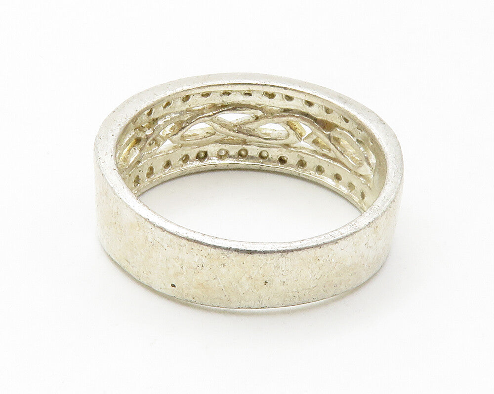 925 Sterling Silver  Genuine Diamonds Pretzel Knot Band Ring Sz 7  RG14485