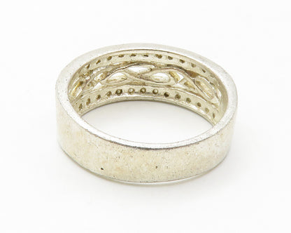 925 Sterling Silver  Genuine Diamonds Pretzel Knot Band Ring Sz 7  RG14485
