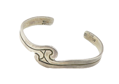 MEXICO 925 Sterling Silver  Vintage Swirl Bypass Design Cuff Bracelet  BT6926