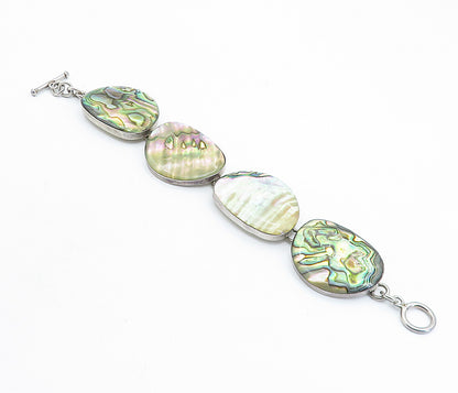 MEXICO 925 Sterling Silver  Vintage Shiny Abalone Shell Chain Bracelet  BT2175