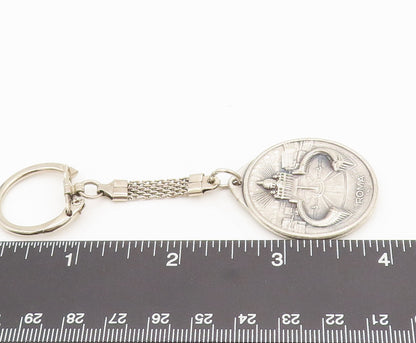 925  Silver  Vintage Religious Carved Joannes Paulus 2 Round Keychain  TR3590