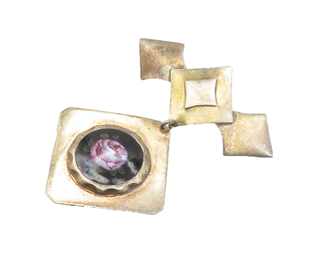 925 Sterling Silver  Vintage Enamel Flower Art Dangling Brooch Pin  BP6638