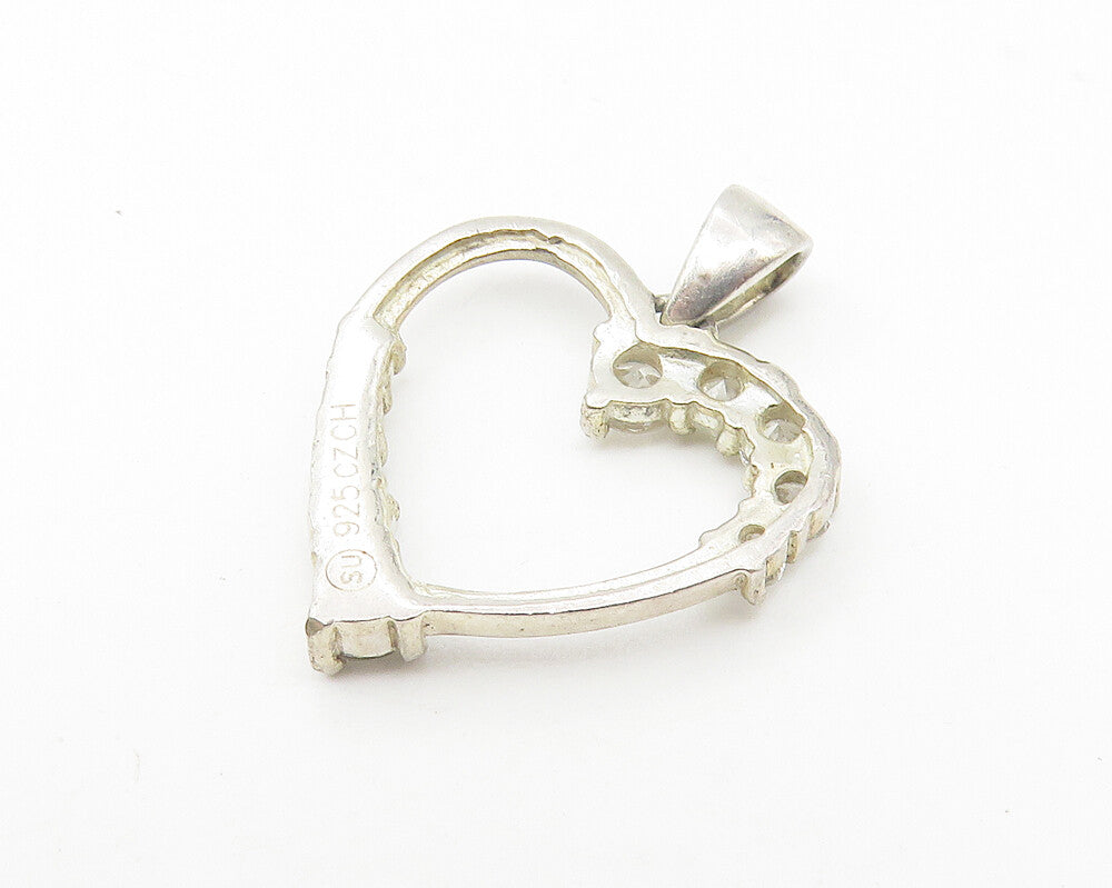 925 Sterling Silver  Vintage Petite Topaz Open Love Heart Pendant  PT8629