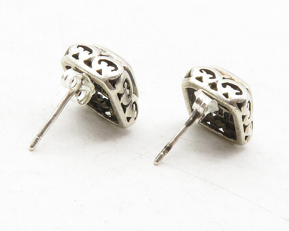 925 Sterling Silver  Vintage Mother Of Pearl Swirl Square Stud Earrings EG6357