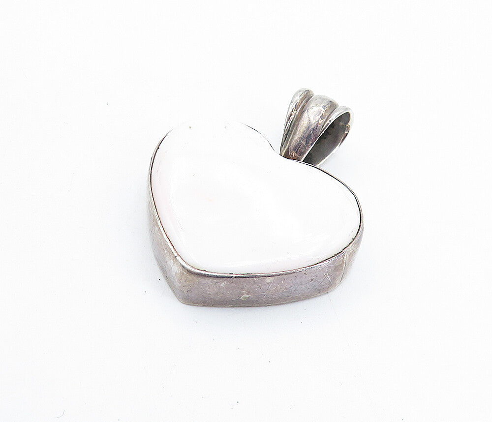 925 Sterling Silver  Vintage White Stone Love Heart Fluted Bail Pendant PT5017
