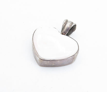 925 Sterling Silver  Vintage White Stone Love Heart Fluted Bail Pendant PT5017