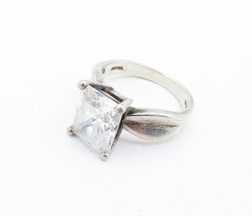 KOREA 925 Sterling Silver  Vintage Cubic Zirconia Solitaire Ring Sz 8.5 RG6409