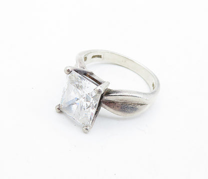 KOREA 925 Sterling Silver  Vintage Cubic Zirconia Solitaire Ring Sz 8.5 RG6409