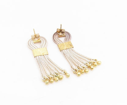 925 Sterling Silver Vintage Earrings Two Tone Multi Strand Chain Tassel  EG14268