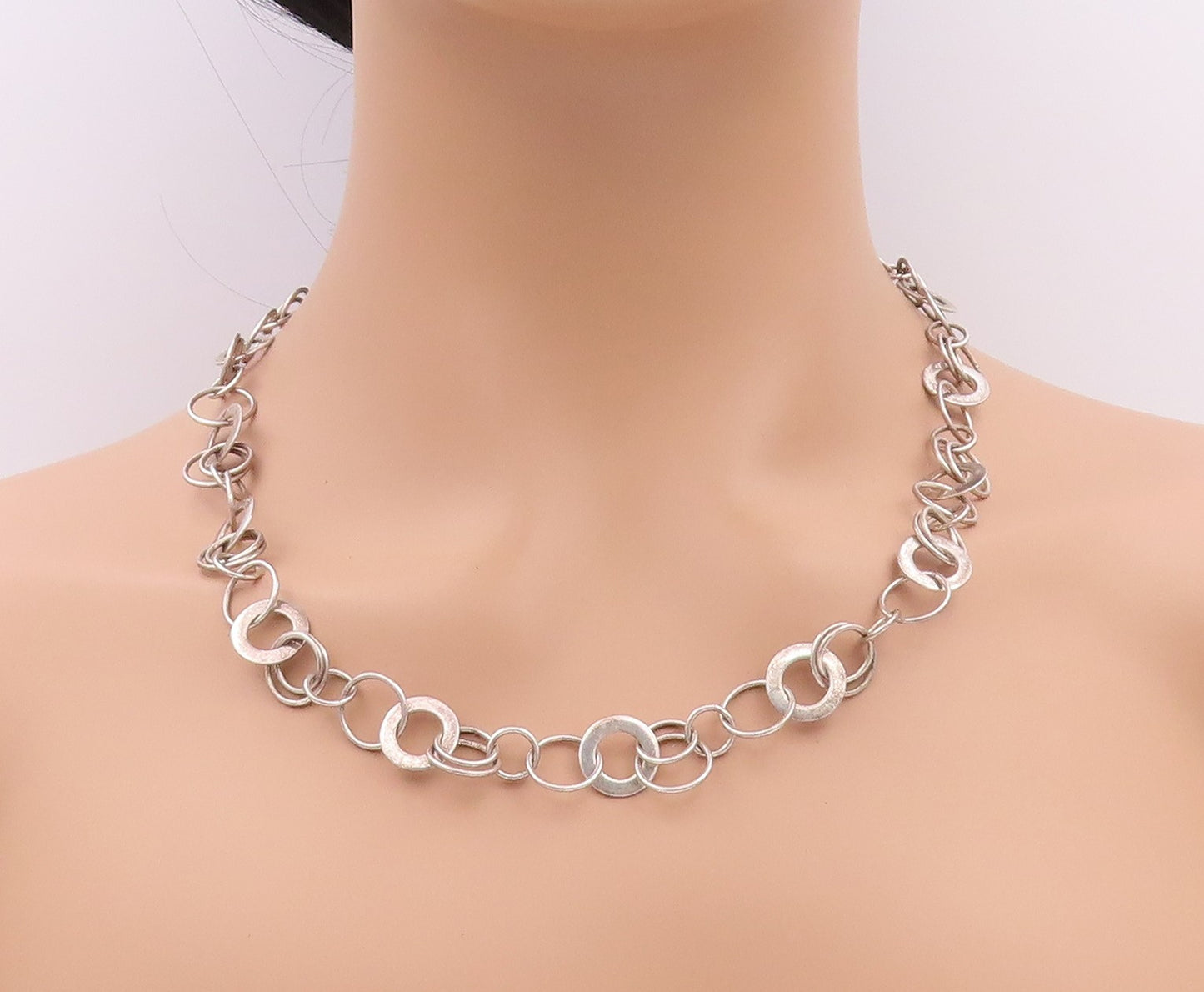 925 Sterling Silver Vintage Necklace DAVID SIGAL Dark Tone Linked Rings  NE4501