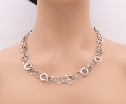 925 Sterling Silver Vintage Necklace DAVID SIGAL Dark Tone Linked Rings  NE4501