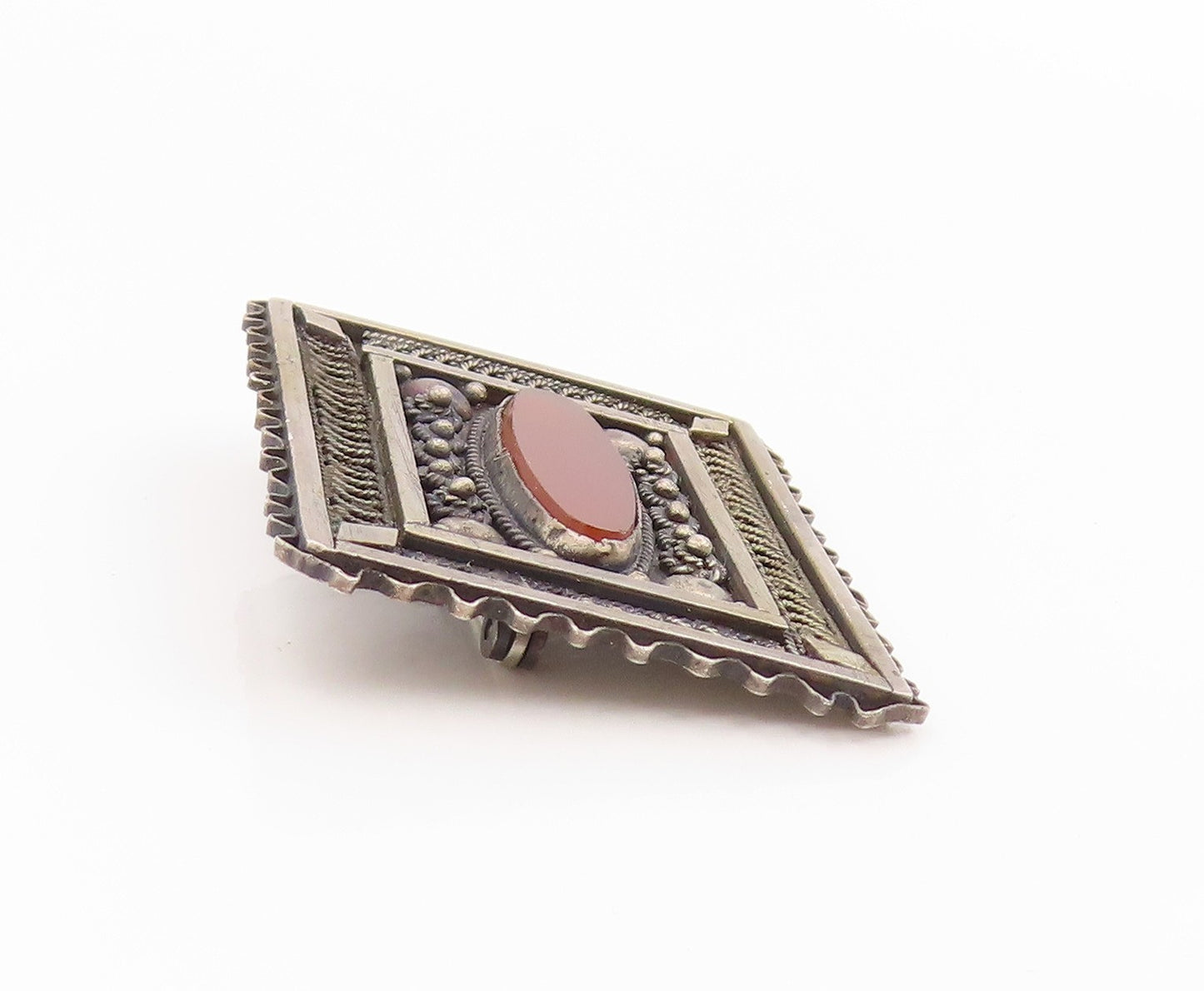 925 Sterling Silver Vintage Brooch Pin Carnelian Rectangular Filigree  BP12520