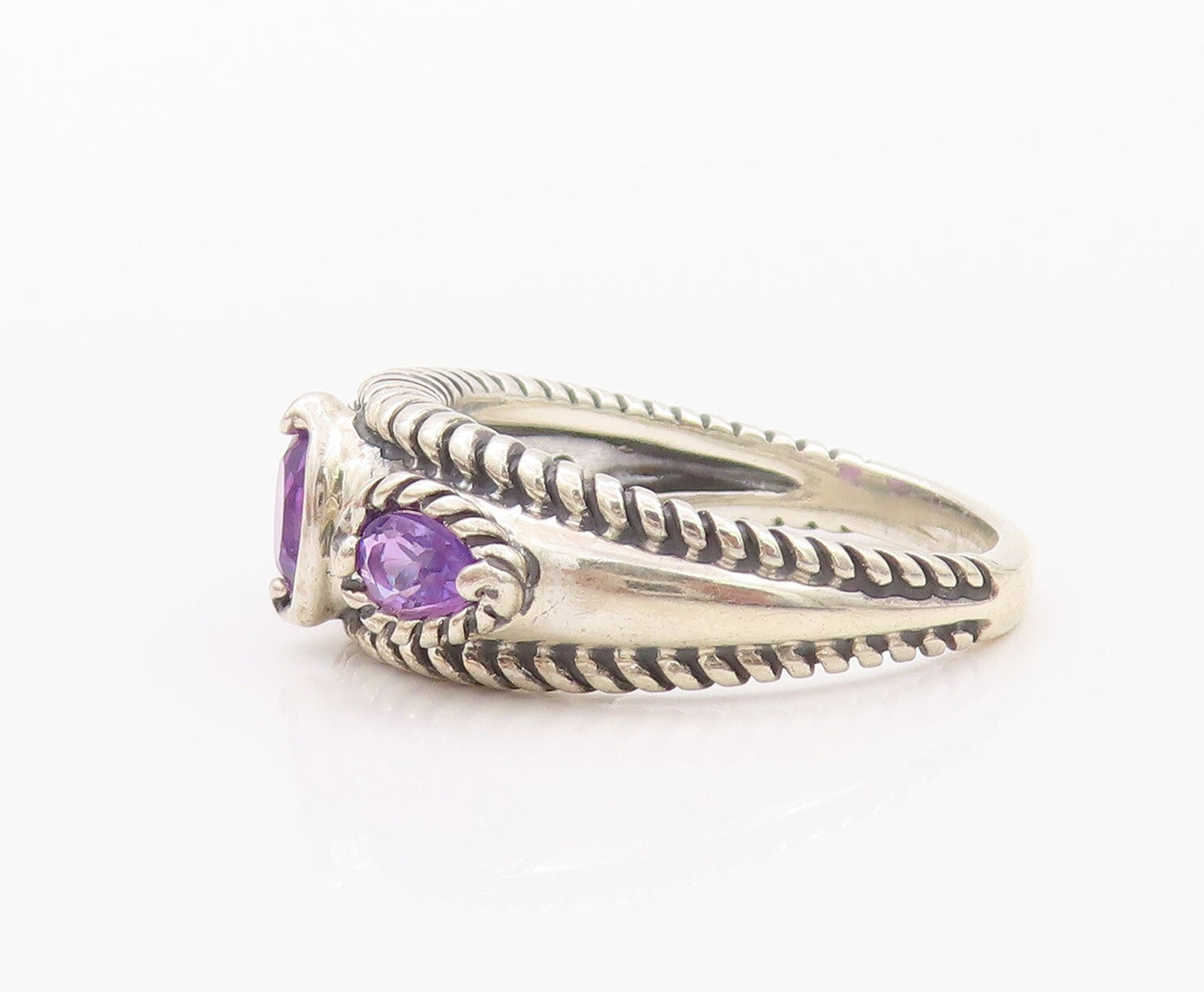 925 Sterling Silver Vintage Ring CAROLYN POLLACK Drop Oval Amethyst SZ 9 RG32188
