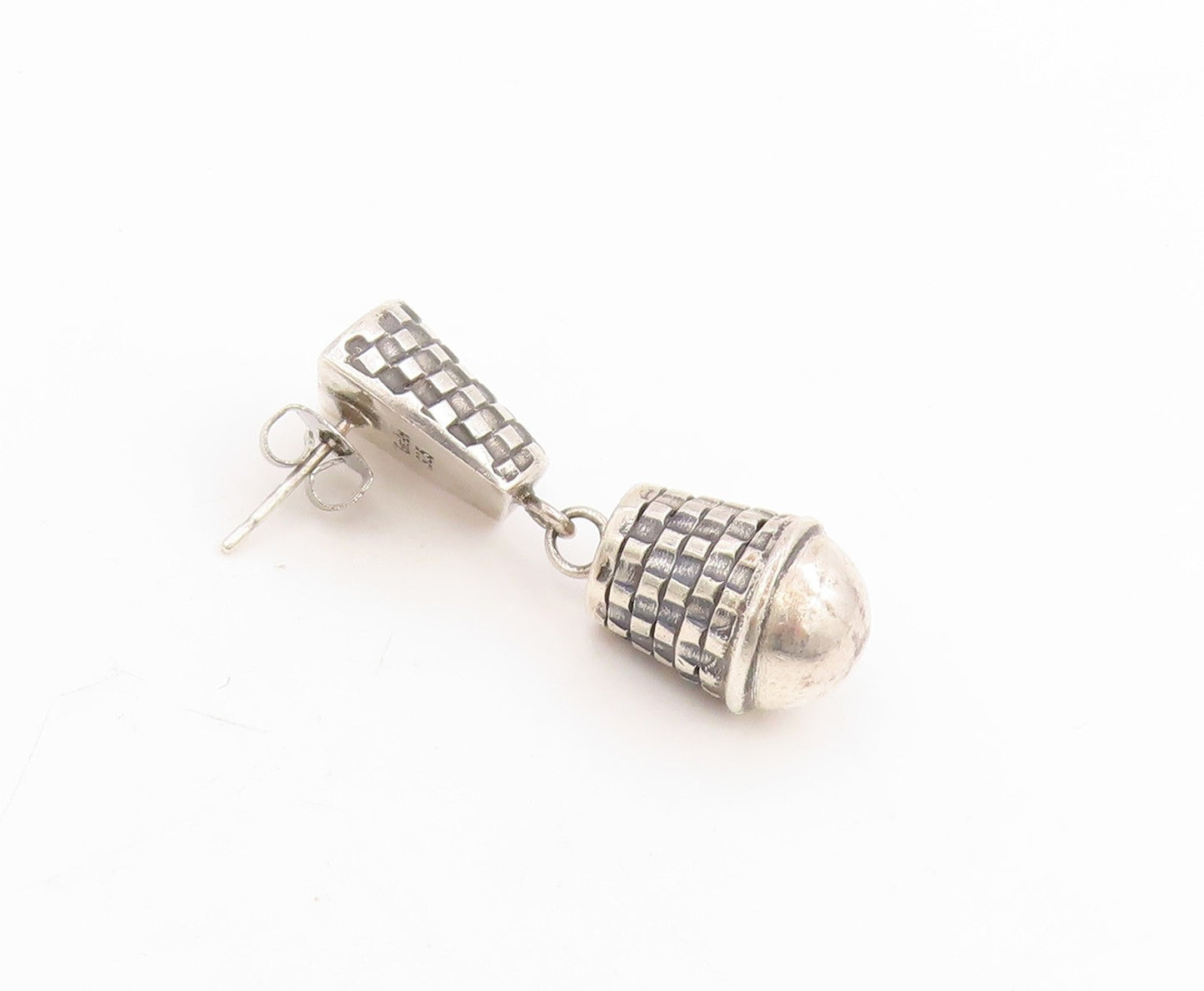 925 Sterling Silver Vintage Earrings GEOART Modernist Basket Weave Drop  EG13961