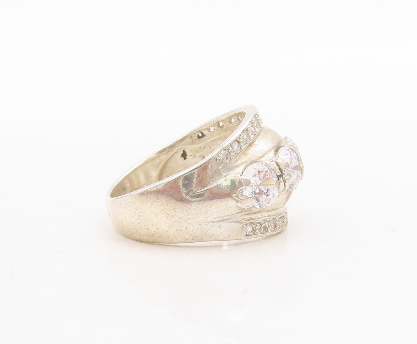 925 Sterling Silver Vintage Ring Multi Size Round CZ Bands Inlay  Sz 7.5 RG31671