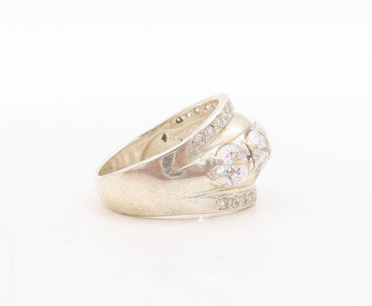 925 Sterling Silver Vintage Ring Multi Size Round CZ Bands Inlay  Sz 7.5 RG31671