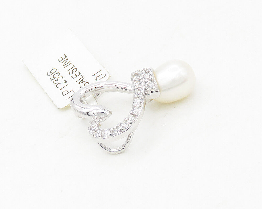 925 Sterling Silver  Freshwater Pearl & Topaz Love Heart Pendant  PT14069