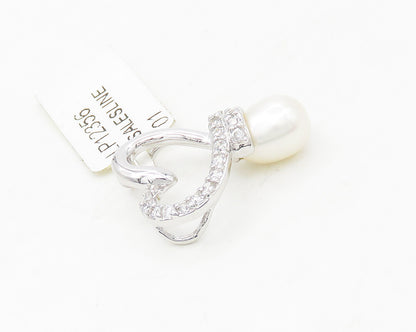 925 Sterling Silver  Freshwater Pearl & Topaz Love Heart Pendant  PT14069