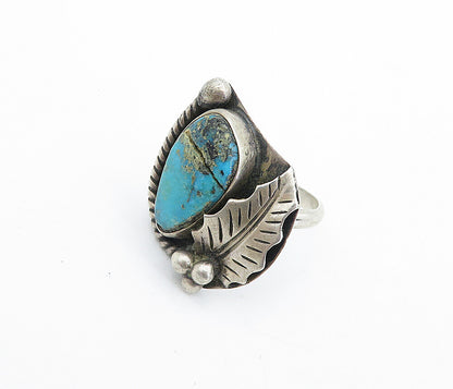 NAVAJO 925 Sterling Silver  Vintage Turquoise Floral Cocktail Ring Sz 8 RG5306