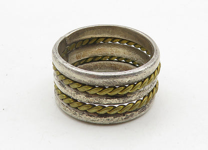 MEXICO 925 Sterling Silver  Vintage 2 Tone Rope Twist Band Ring Sz 7  RG10483