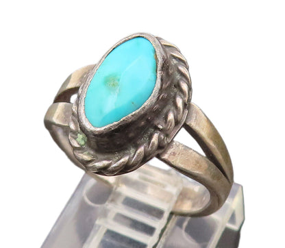 SOUTHWESTERN 925 Silver Vintage Rope Border Turquoise Ring Sz 5.5 RG26510