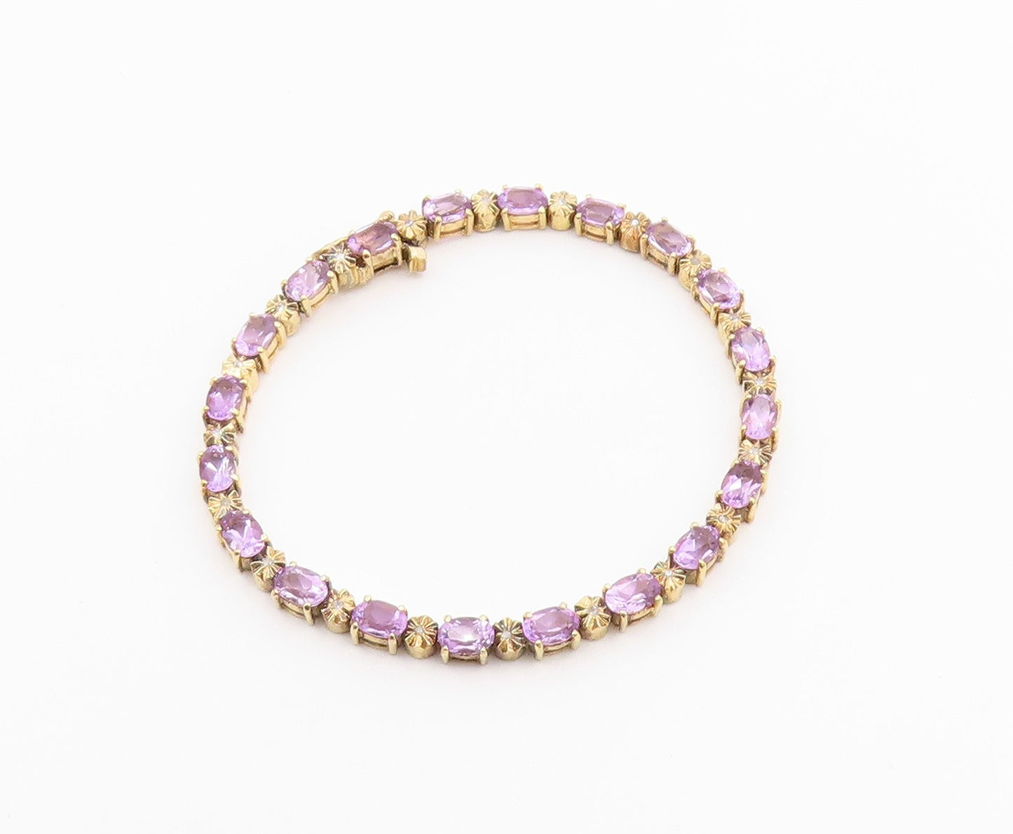 925 Sterling Silver  Vintage Genuine Diamond & Amethyst Chain Bracelet  BT8395