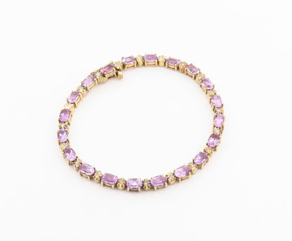 925 Sterling Silver  Vintage Genuine Diamond & Amethyst Chain Bracelet  BT8395