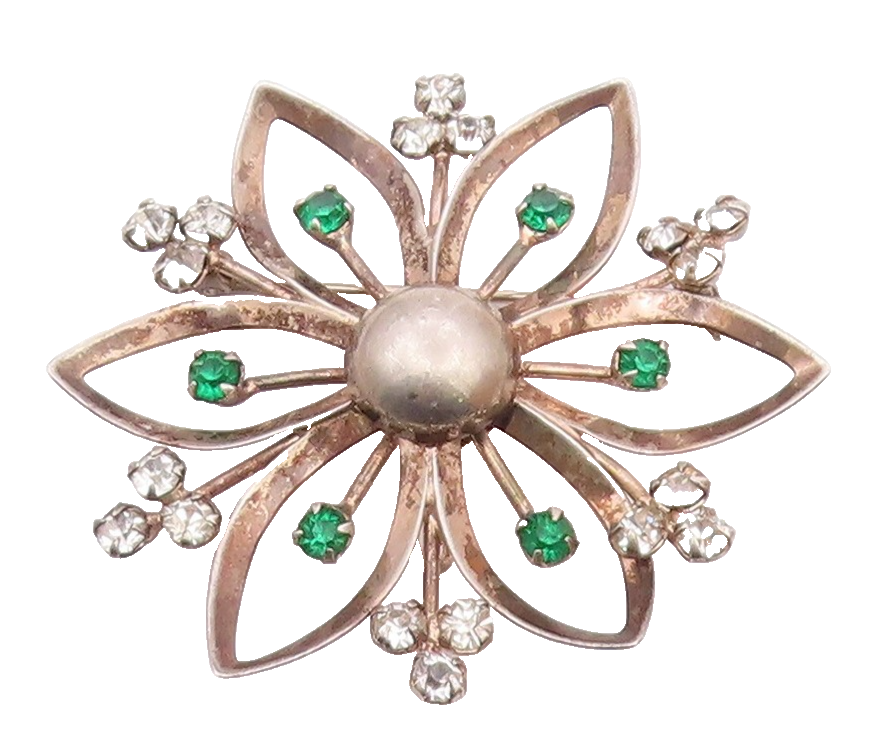 925 Sterling Silver  Vintage Cubic Zirconia & Topaz Floral Brooch Pin  BP7252