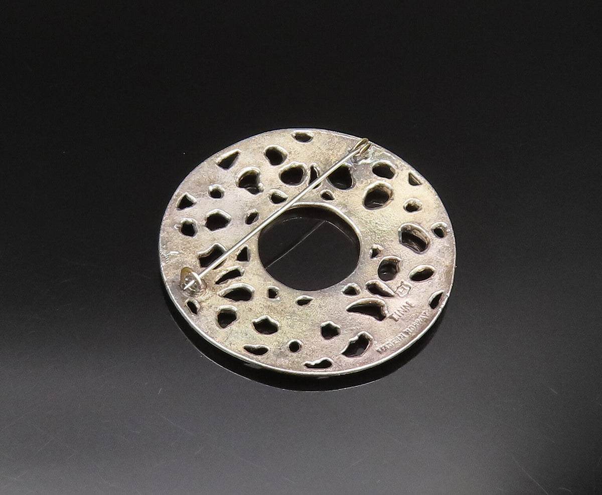 TINN NORWAY 925 Silver  Vintage Round Openwork Leaf Swirl Brooch Pin  BP9801