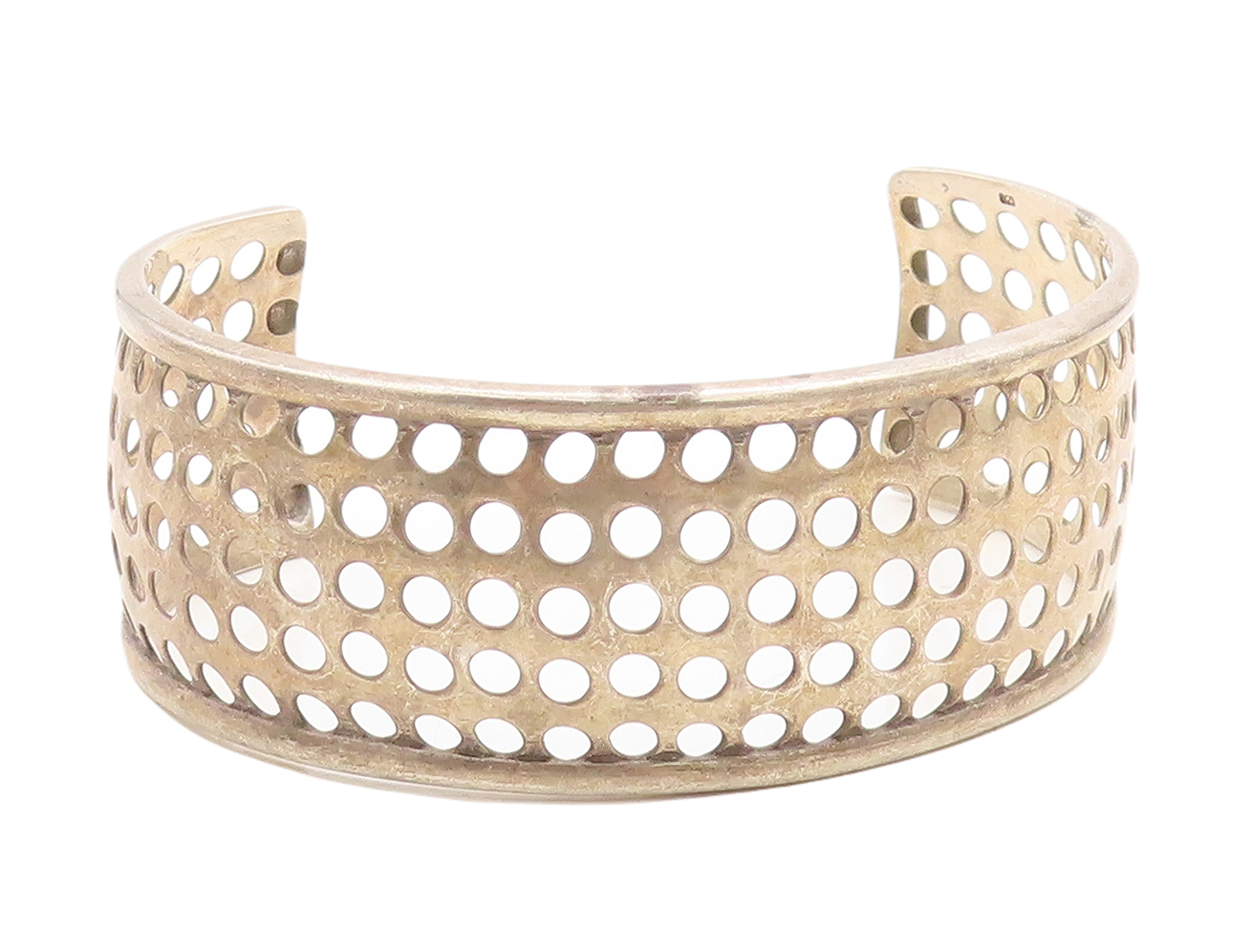925 Sterling Silver Vintage Bracelet Solid Polka Dots Cutout Cuff  BT10941
