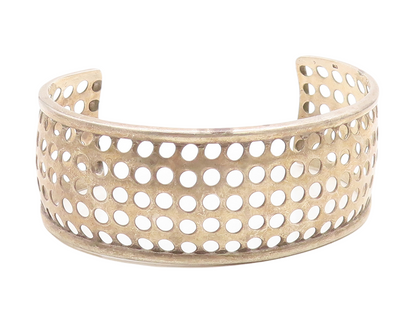 925 Sterling Silver Vintage Bracelet Solid Polka Dots Cutout Cuff  BT10941