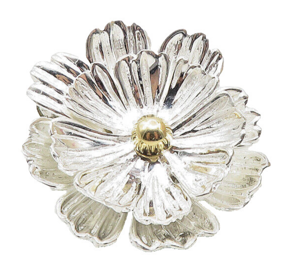 ESPO 925 Silver & 14K GOLD  Vintage Shiny 2 Tone Flower Motif Pendant  PT7653