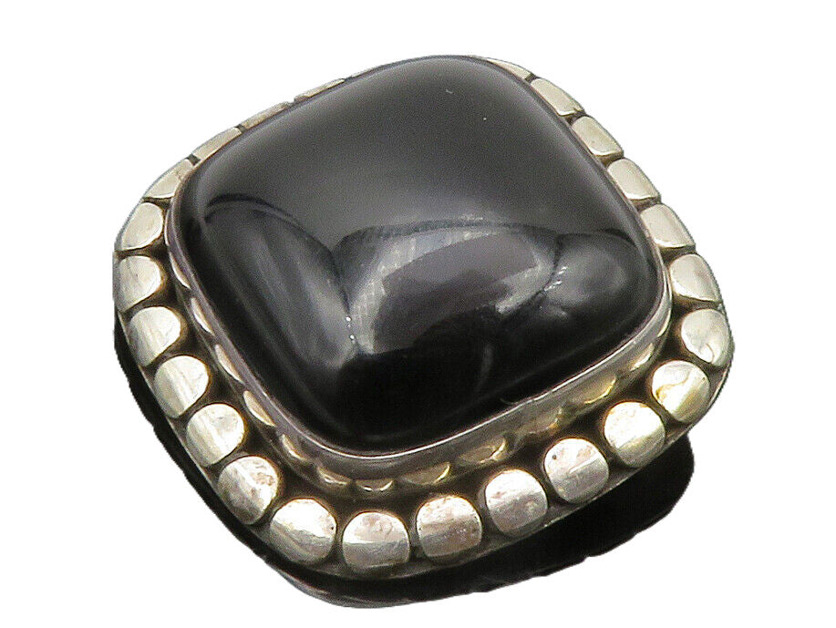 BALI 925 Sterling Silver  Vintage Cabochon Cut Black Onyx Brooch Pin  BP4740