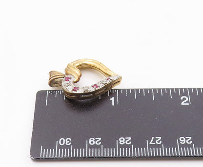 925 Sterling Silver  Vintage Genuine Diamond & Ruby Heart Pendant  PT16675
